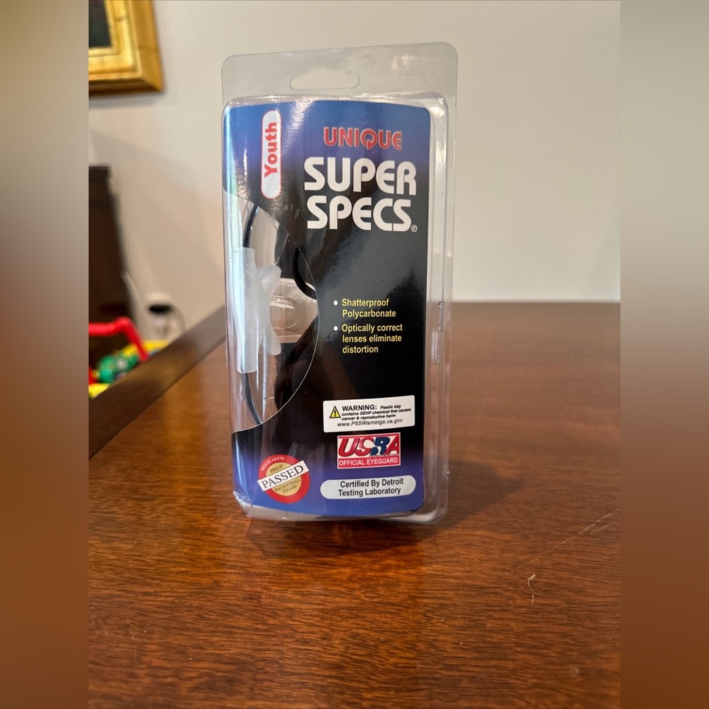 Unique youth, super specs, shatterproof polycarbonate eye protection for sports